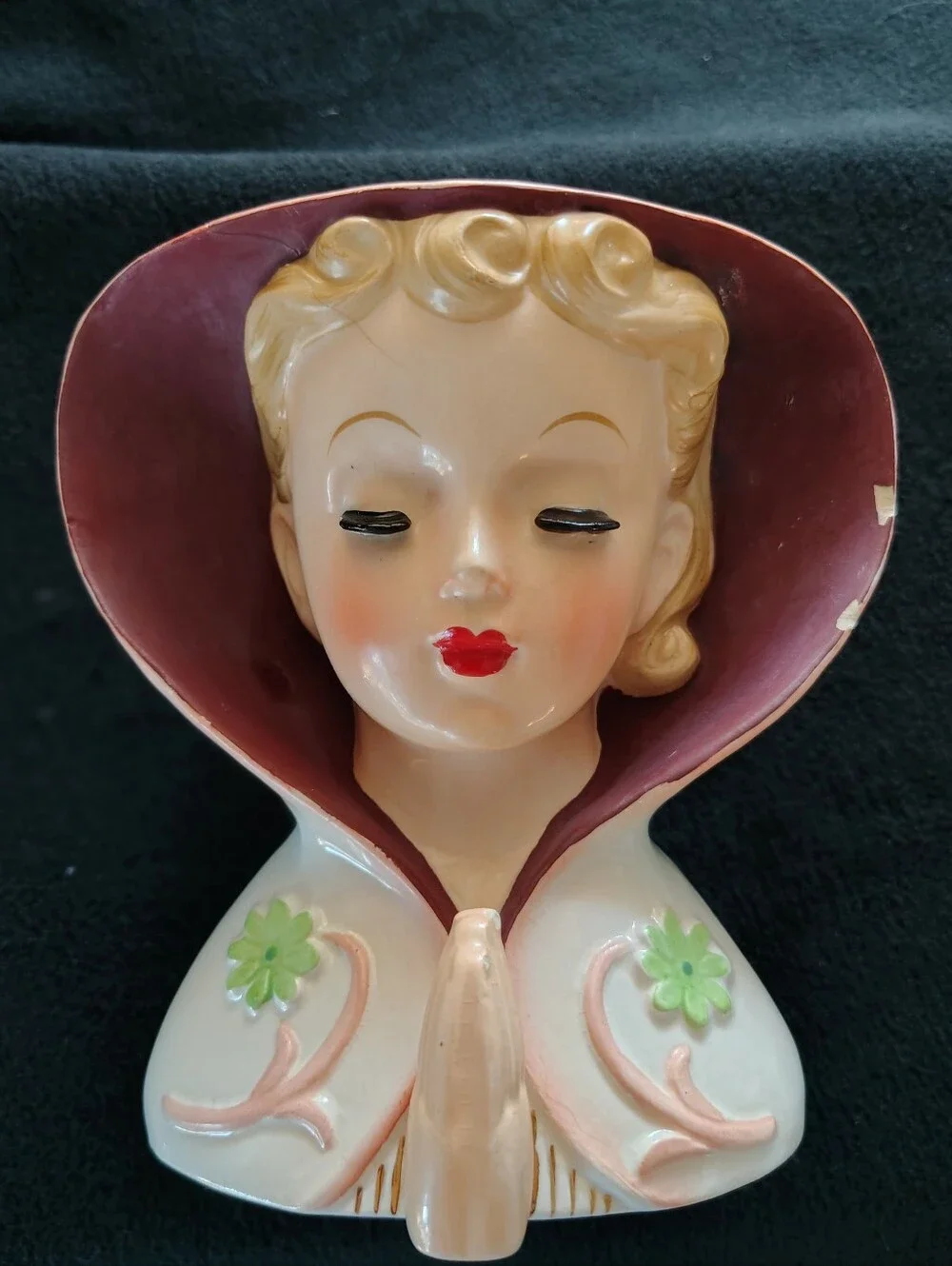 Lady Head Vase Vintage Praying Young Lady